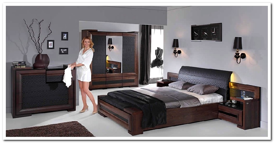 Шпонированная мебель для спальни Corino фабрики Mebin в цвете мокко