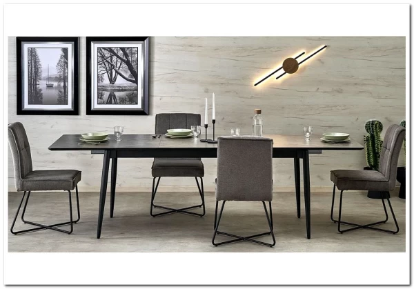 Стол обеденный Halmar CHARLES 180 раскладной (серый мрамор/черный) заказать по цене 73 029 руб. в Уфе