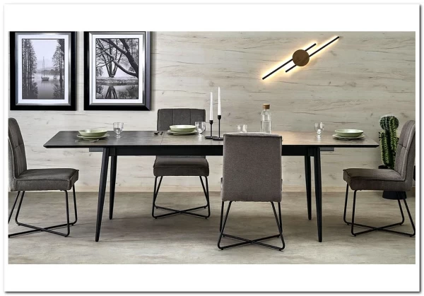 Стол обеденный Halmar CHARLES 180 раскладной (серый мрамор/черный) заказать по цене 74 489 руб. в Уфе