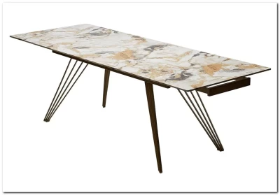 Стол АСЕРРА-1 (ACERRA-1) 160 цвет ГРАНД ЖАДЕ (GLOSS GRAND JADE, керамика/ ШАМПАНЬ, ®DISAUR