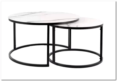 Комплект Signal ATLANTA C, 2 стола журнальных (эффект белого мрамора/черный мат)