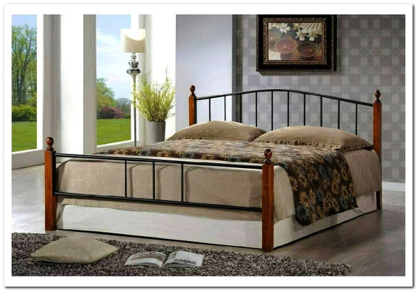 Купить Кровать AT-915 дерево гевея/металл 160*200 (Queen bed), красный дуб/черный с доставкой по России по цене производителя можно в магазине Другая Мебель в Уфе
