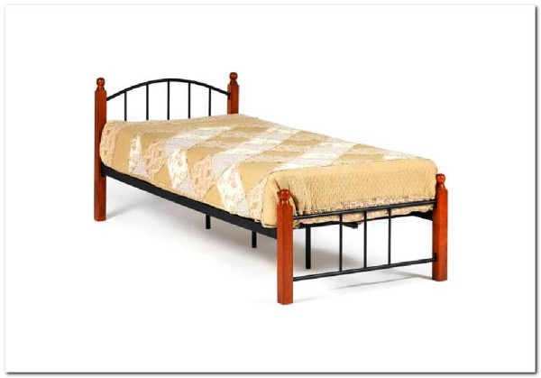 Купить Кровать AT-915 дерево гевея/металл 90*200 (Single bed), красный дуб/черный с доставкой по России по цене производителя можно в магазине Другая Мебель в Уфе