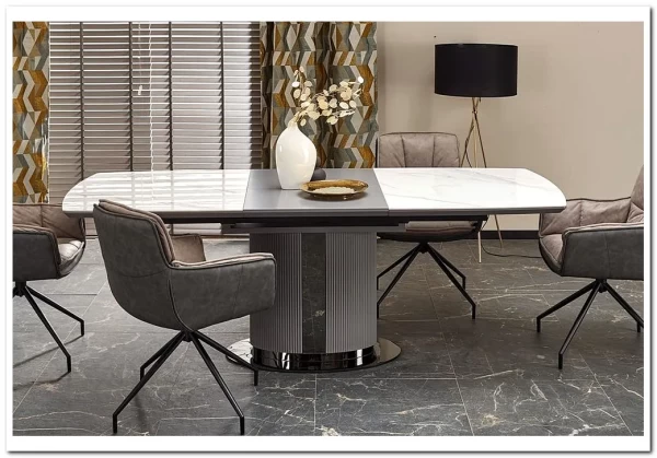 Стол обеденный Halmar DANCAN раскладной (белый мрамор/серый/черный) заказать по цене 120 268 руб. в Уфе Стол обеденный Halmar DANCAN раскладной (белый мрамор/серый/черный) заказать по цене 120 268 руб. в Уфе