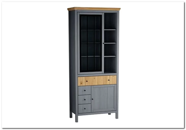 Шкаф Сканди для посуды 1113СТЧ стеклянная и глухая двери серый 7046/антик заказать по цене 45 332 руб. в Уфе