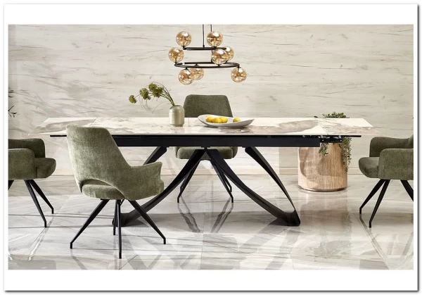 Стол обеденный Halmar HILARIO 180 раскладной (белый мрамор/черный) заказать по цене 122 998 руб. в Уфе Стол обеденный Halmar HILARIO 180 раскладной (белый мрамор/черный) заказать по цене 122 998 руб. в Уфе