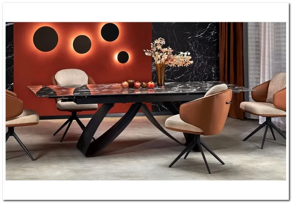 Стол обеденный Halmar HILARIO 180 раскладной (черный мрамор/черный) заказать по цене 122 998 руб. в Уфе Стол обеденный Halmar HILARIO 180 раскладной (черный мрамор/черный) заказать по цене 122 998 руб. в Уфе