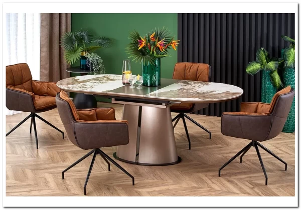 Стол обеденный Halmar ROBINSON (бежевый мрамор/капучино/черный) заказать по цене 114 517 руб. в Уфе Стол обеденный Halmar ROBINSON (бежевый мрамор/капучино/черный) заказать по цене 114 517 руб. в Уфе