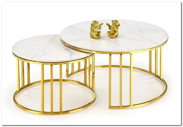 Комплект Halmar MERCURY 3, 2 стола журнальных (белый мрамор/золотой) заказать по цене 57 327 руб. в Уфе