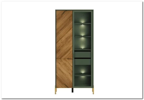 Витрина Siena REG1W1D дымчатый зеленый/дуб вотан BRW заказать по цене 43 630 руб. в Уфе