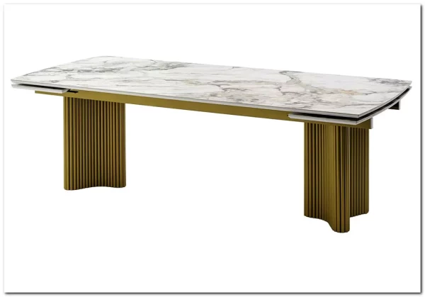 Стол АДАЖИО-2 240 (320) см ARCTIC OCEAN, керамика / Золотой каркас заказать по цене 123 150 руб. в Уфе